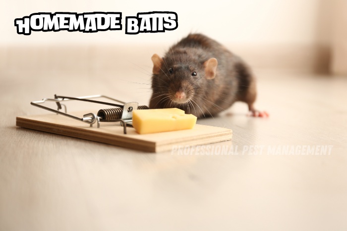 Homemade baits for rodent control: Close-up of a rat near a traditional snap trap with cheese. Effective DIY pest management solutions in Chennai by Professional Pest Management and Allied Services Pvt. Ltd