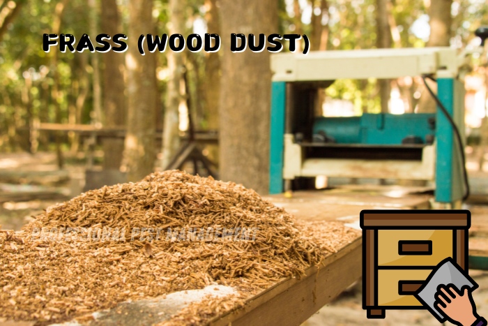 Professional Pest Management And Allied Services Pvt. Ltd. highlights the significance of frass, or wood dust, as a telltale sign of wood borer infestation. The image shows a pile of frass on a workbench, indicating potential wood damage. Understanding these signs is crucial for homeowners and businesses in Chennai to take timely pest control measures and protect their wooden structures