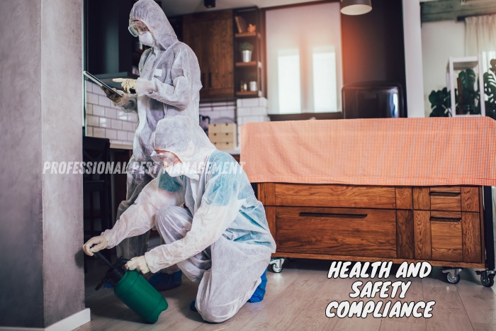 Professional Pest Management And Allied Services Pvt. Ltd. prioritizes health and safety compliance in pest control. The image shows technicians in protective gear conducting pest management procedures in a residential setting. This underscores our commitment to ensuring a safe environment for both our clients and our team while effectively managing pests in Chennai.