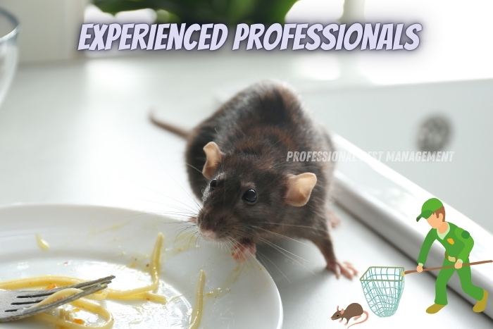 Professional Pest Management And Allied Services Pvt. Ltd. showcases experienced professionals in rodent control. The image features a rat on a kitchen countertop, emphasizing the need for expert pest control services to manage rodent infestations. Homeowners in Chennai can trust our experienced team to handle pest problems efficiently and keep their homes safe